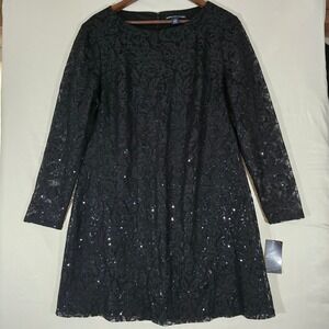 American Living Black Sequin Lace Sheath Dress Women Size 16 Formal Party